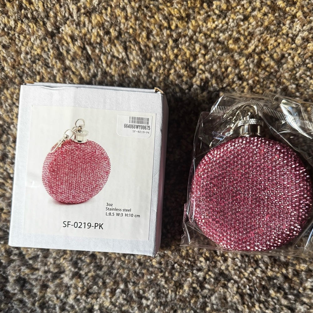 Flask Pink Rhinestone 3 oz - Picture 4 of 8